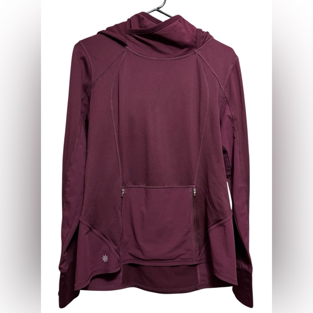 Athleta Plush Tech Performance Hoodie Burgundy Thumbholes Pockets size Medium - Picture 2 of 5